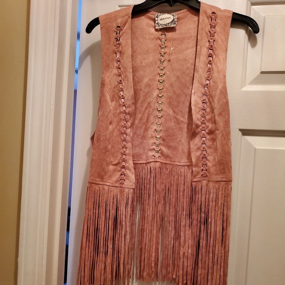 Rose Suede Fringe Vest